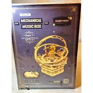 ROKR 3D Wooden Puzzle Mechanical Music Box Starry Night DIY Model Kit New Sealed